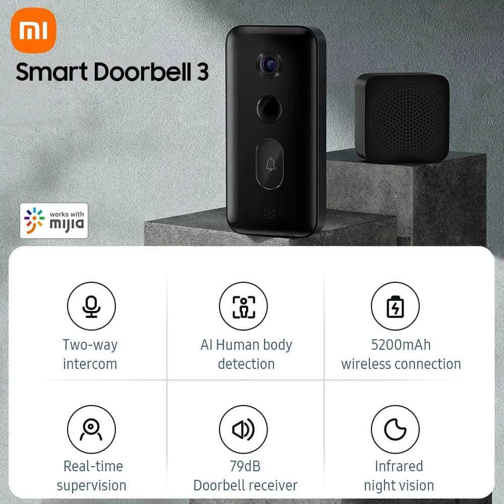 Upgrade your home security with the Xiaomi Smart Doorbell 3 - a stylish and smart addition to your front door.